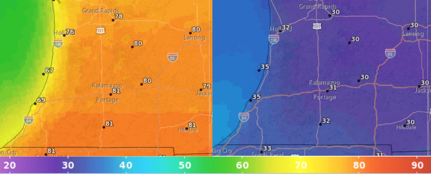 Maximum forecasted temperatures